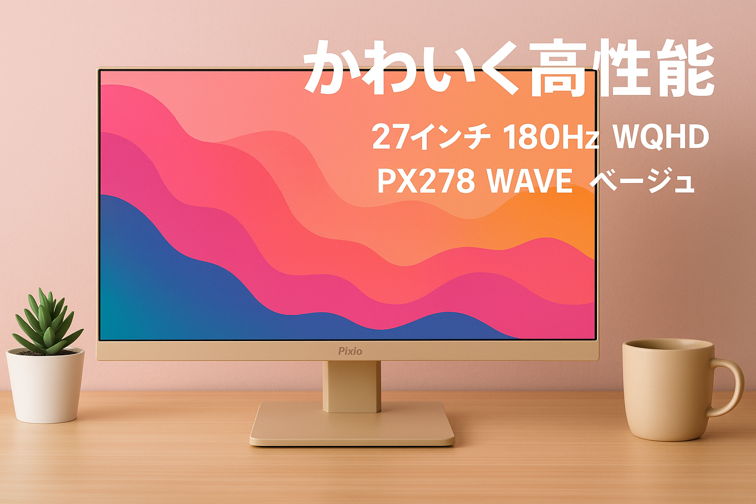 Pixio PX278 WAVE Beige ゲーミングモニター 27インチ 180Hz WQHD ベージュ 2年保証 かわいい
