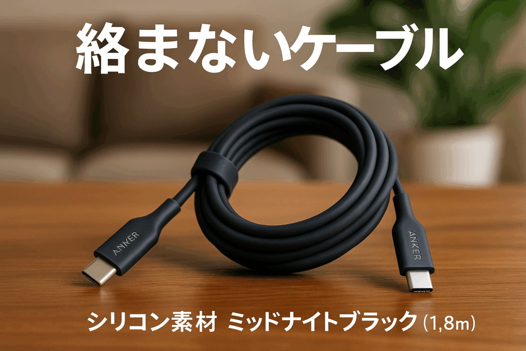 Anker PowerLine III Flow USB-C & USB-C ケーブル Anker絡まないケーブル 100W 結束バンド付き USB PD対応 シリコン素材採用 iPhone 16 / 15 / Galaxy iPad Pro MacBook Pro/Air 各種対応 (1.8m ミッドナイトブラック)