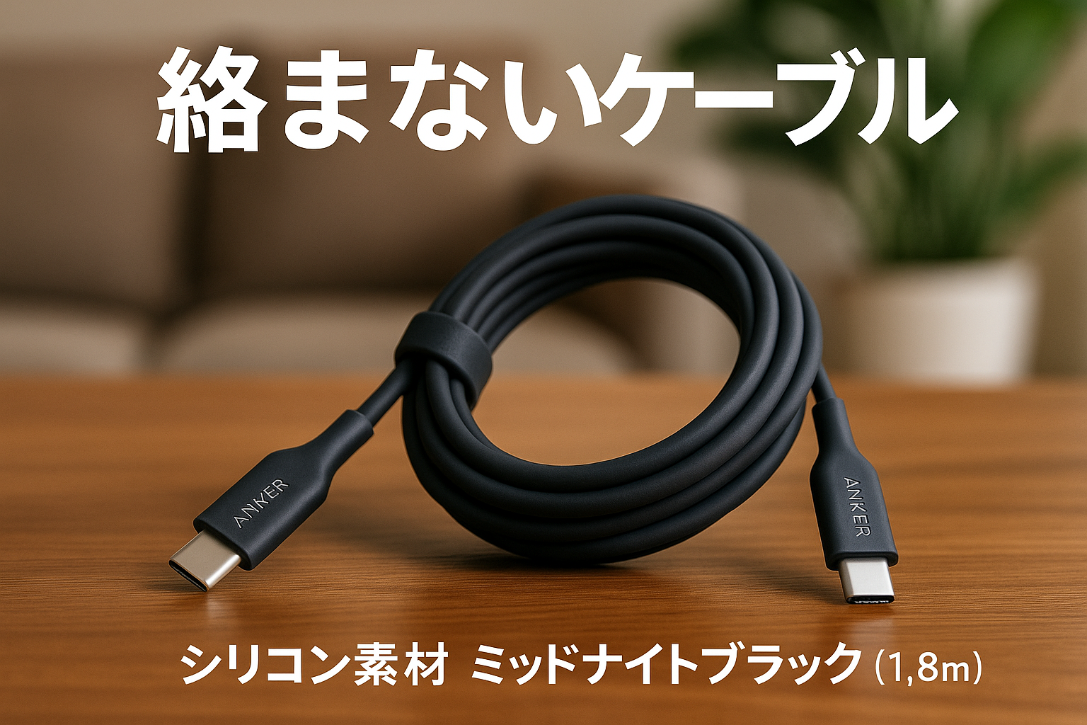 Anker PowerLine III Flow USB-C & USB-C ケーブル Anker絡まないケーブル 100W 結束バンド付き USB PD対応 シリコン素材採用 iPhone 16 / 15 / Galaxy iPad Pro MacBook Pro/Air 各種対応 (1.8m ミッドナイトブラック)