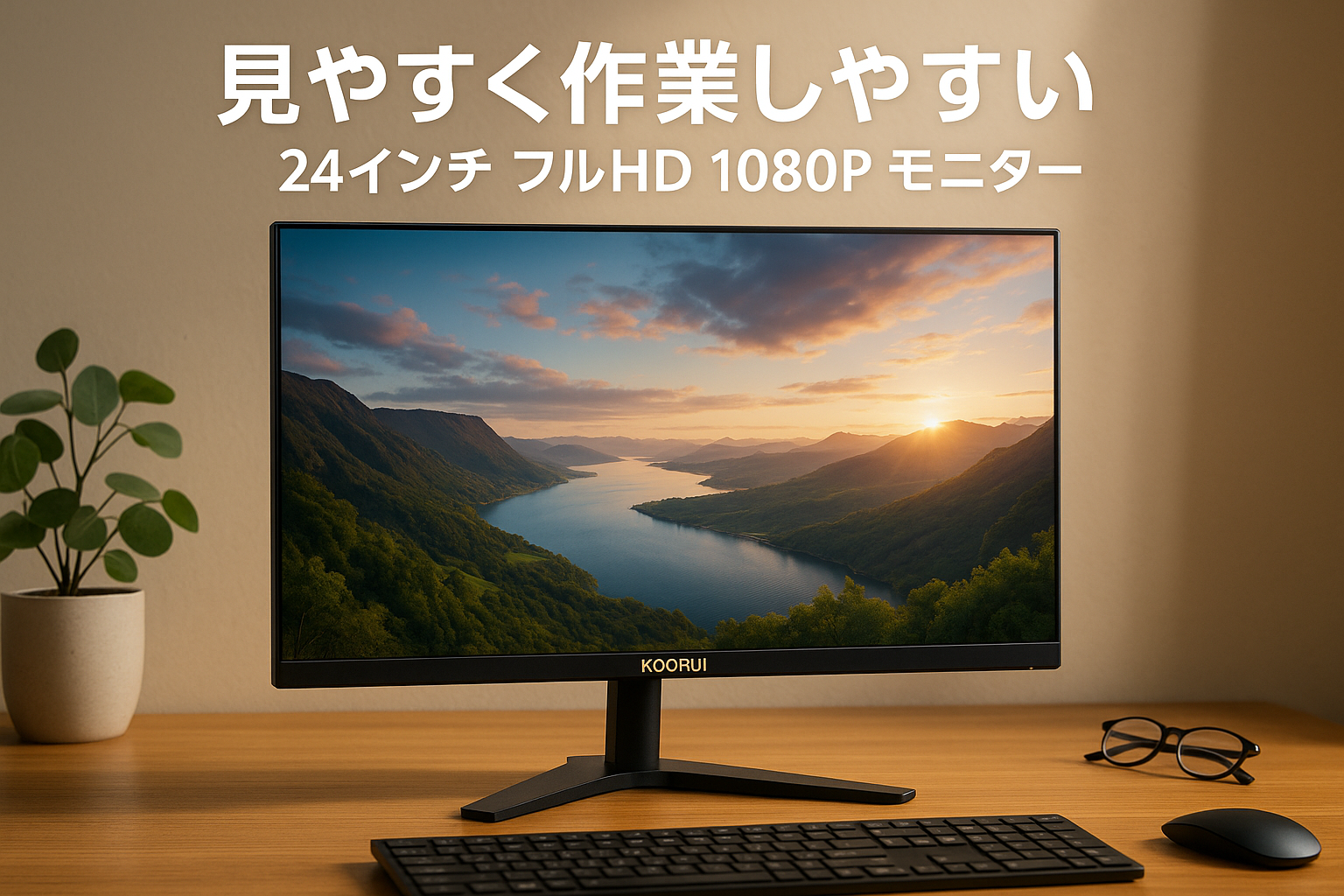 KOORUI モニター 24インチフルHD 1080P 非光沢 ディスプレイ(100hz/Adpitive Sync対応/VGA/HDMI/ブルーライト軽減/フリッカーレス/VESA対応）