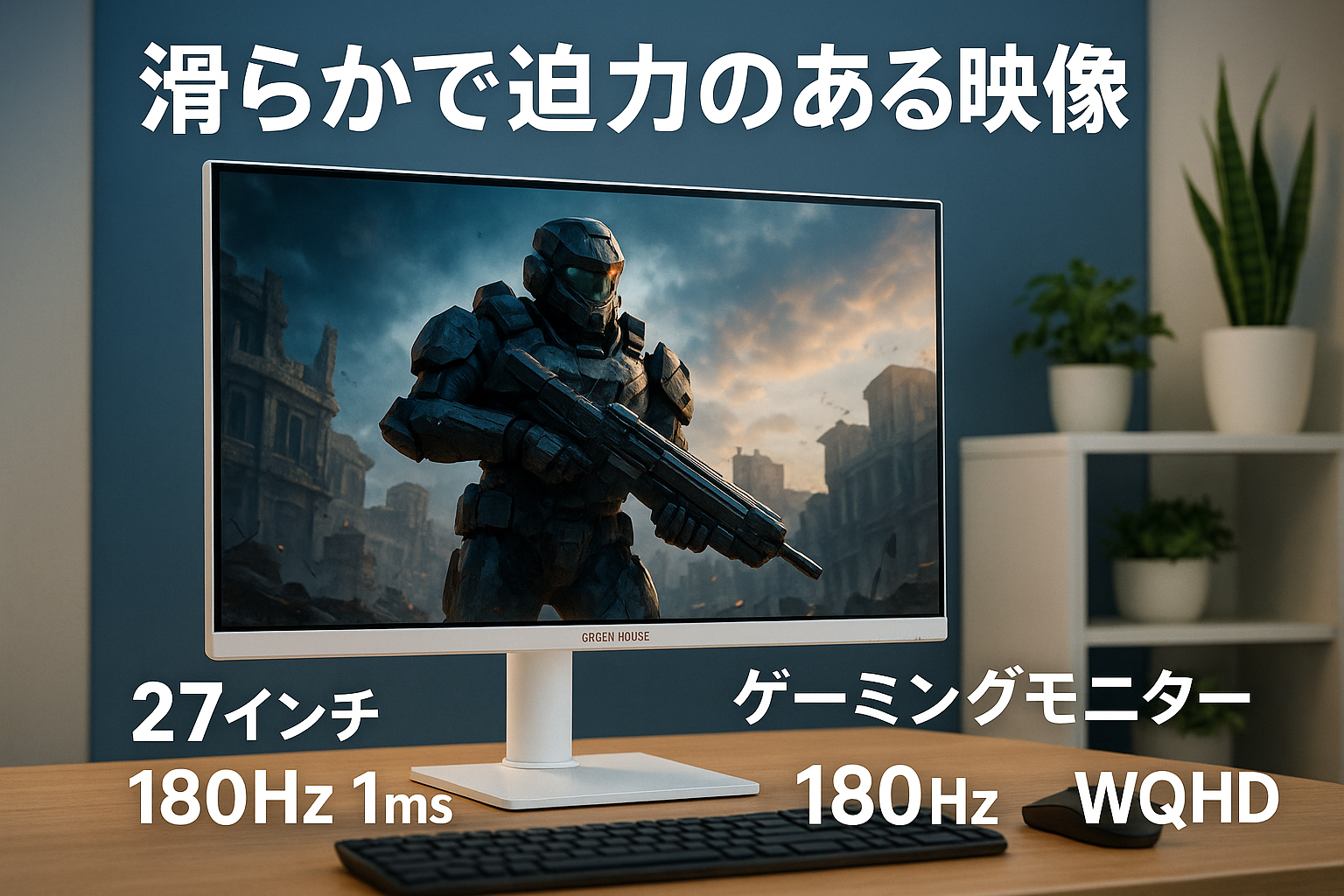 グリーンハウス 27インチ ゲーミングモニター 180Hz 1ms WQHD 3年保証 昇降機能 Adaptive-Sync対応 ホワイト GH-ELCG27WB-WH