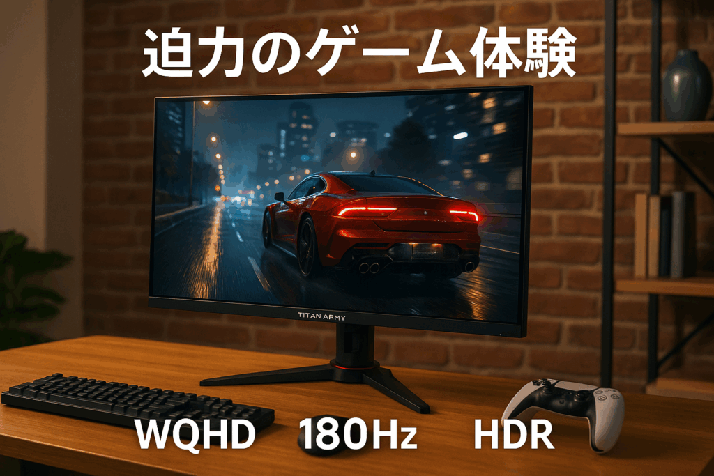 TITAN ARMY 量子ドット HDR500 27インチ ゲーミングモニター P2710R MAX FASTIPS WQHD 180Hz 1ms PS5VRR対応 PIP/PBP フリッカーフリー 高さ調節 縦横回転 Adaptive-Sync
