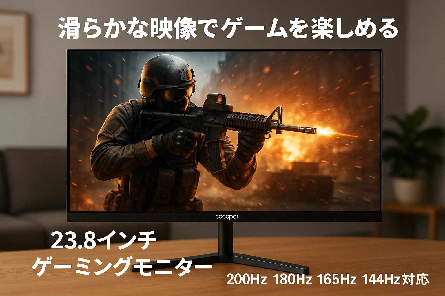 cocopar モニター 23.8インチ ゲーミングモニター 200Hz/ 180Hz/ 165Hz/144Hz/ 120Hz対応 HDMI2.0*2個 120%sRGB広色域 350nit高輝度 1ms応答 DP1.4 VESA対応 狭額縁 薄型 FHD 非光沢IPSパネル 射撃補助 角度調整 FreeSync/HDR/OD/チルト/イヤホン/スピーカー HG-238H