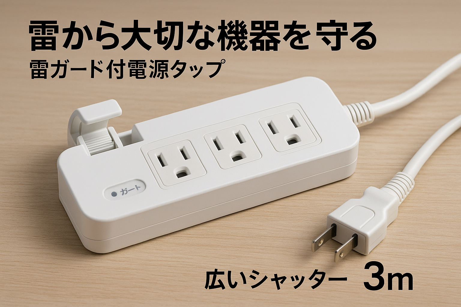 エレコム 電源タップ 雷ガード 3個口 クリップ ほこりシャッター付 スイングプラグ 3m ホワイト ECT-1430WH