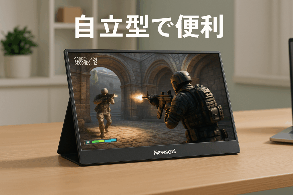 Newsoul モバイルモニター 15.6インチ モバイルディスプレイ 自立型 ポータブルモニター VESA対応 サブモニター 1920x1080FHD 持ち運びモニター 軽量 薄型 ゲーミングモニター IPS液晶パネル ゲームモニター USB Type-C/Mini HDMI端末 PS4PS5/XBOX/Switch/PC/Macなど対応 商務会議 在宅勤務 リモートワーク