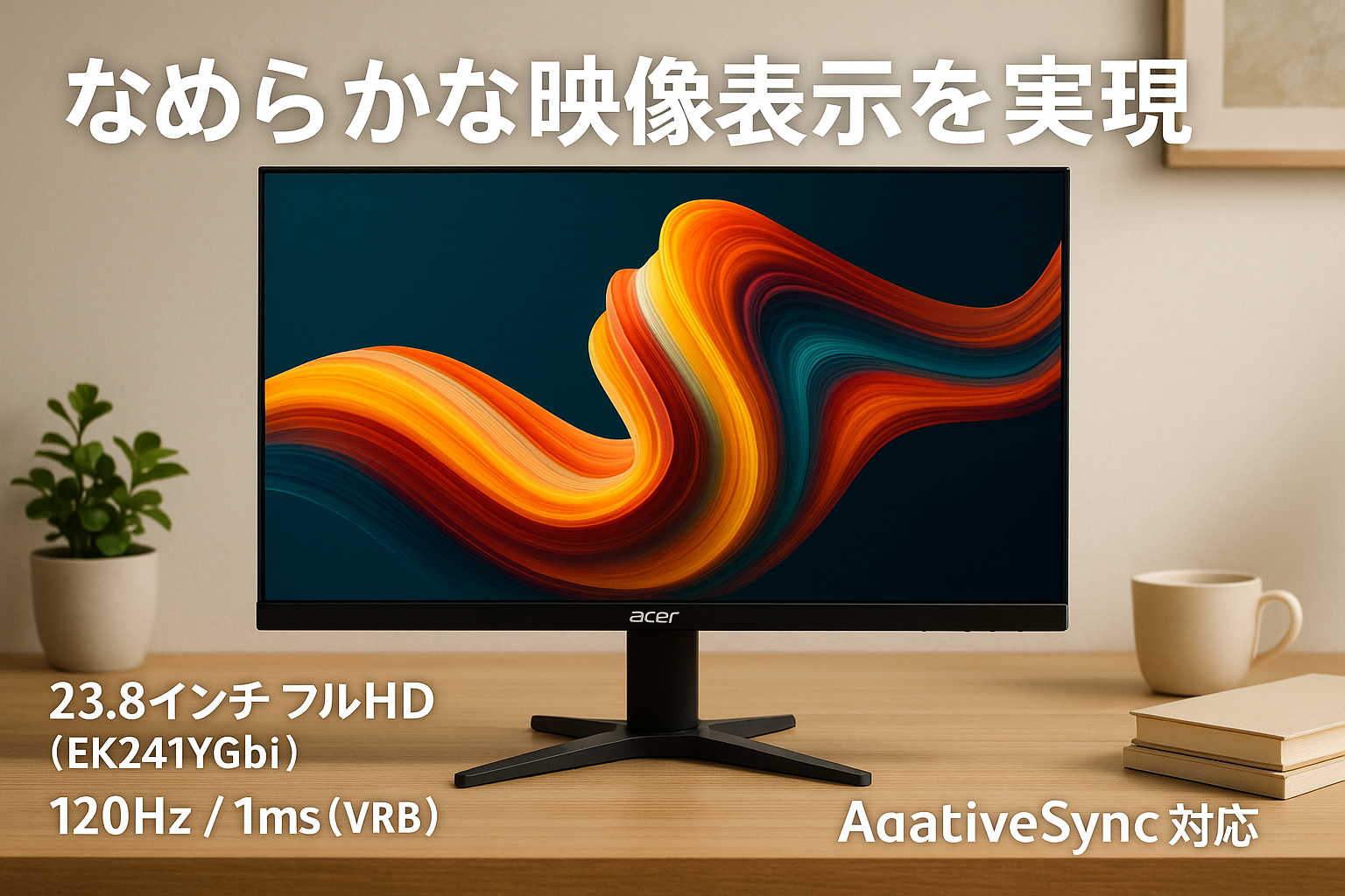 Acer モニター 23.8インチ フルHD 非光沢 120Hz 1ms(VRB) sRGB 99% AdaptiveSync HDMI 1.4 ミニD-Sub 15ピン スピーカー・ヘッドフォン端子非搭載 VESAマウント対応 ゼロフレームデザイン EK241YGbi