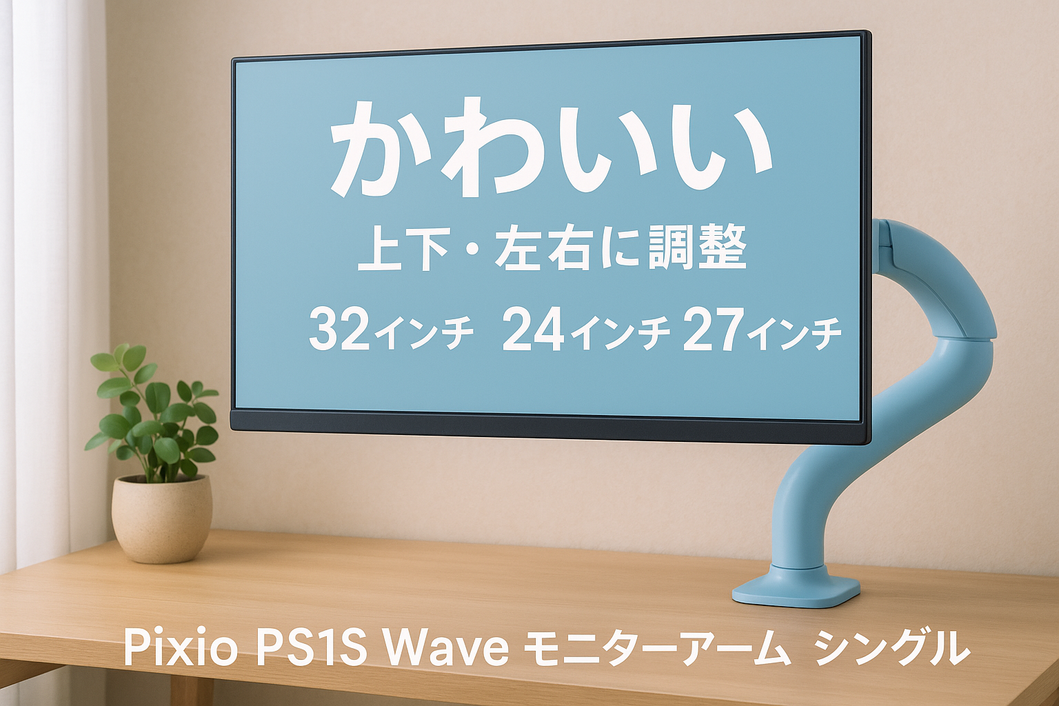 Pixio PS1S Wave Pastel Blue モニターアーム シングル かわいい 上下 左右 32インチ 24インチ 27インチ