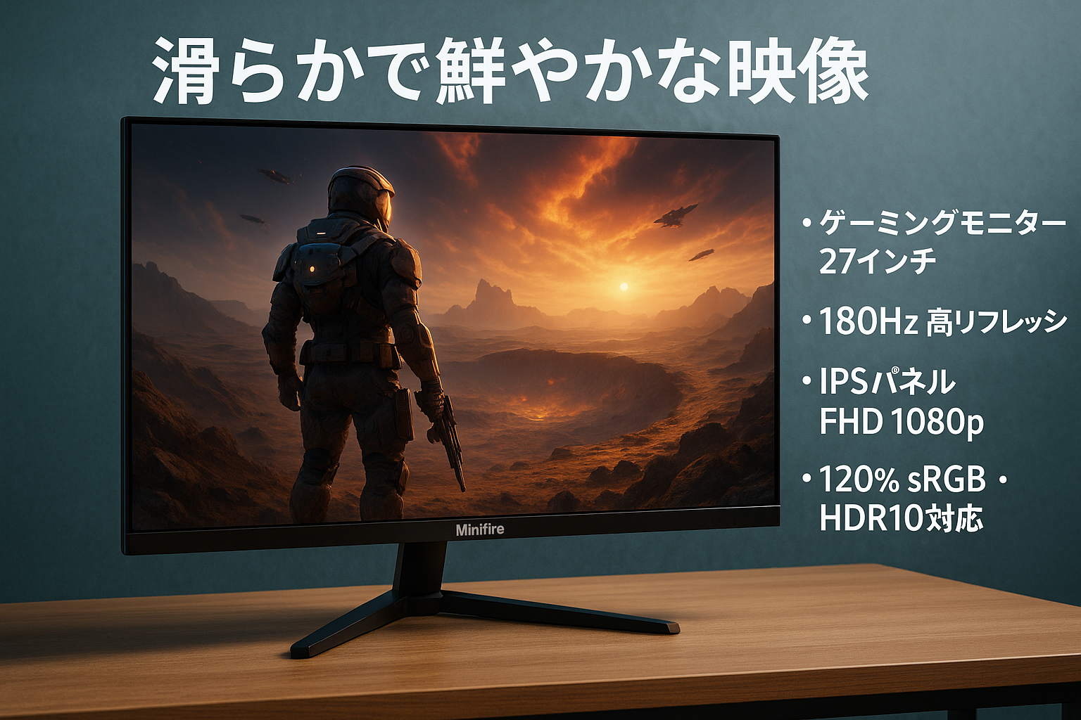Minifire ゲーミングモニター 27 インチ 180Hz 高リフレッシュ IPS パネル FHD 1080p ディスプレイ｜120% sRGB・HDR10 対応｜AMD FreeSync 搭載・ブルーライト軽減・内蔵スピーカー｜DP1.4/HDMI2.0 ポート｜MFG27F4S