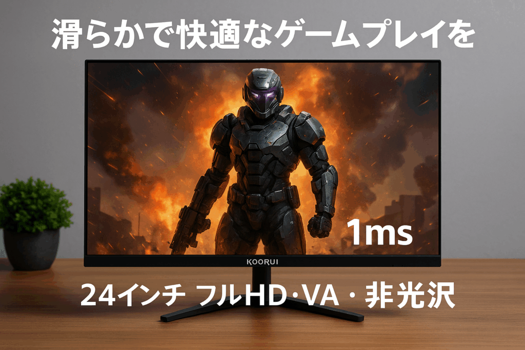 KOORUI ゲーミングモニター 24インチフルHD VA 非光沢 1ms 165Hz FPS, RTS向けDCI-P3, AdaptiveSync対応, 傾き調節, HDMI X2, DP, VESA, ブルーライト軽減 モニター 24E4
