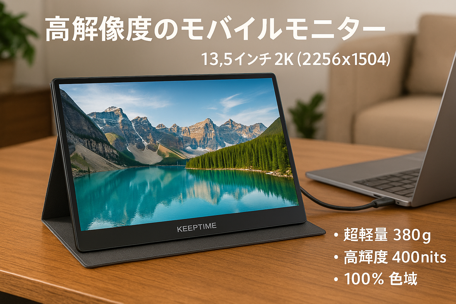 KEEPTIME モバイルモニター 13.5インチ 2K解像度 モバイルディスプレイ 2256x1504 ポータブルモニター 超軽量380g 高輝度400nits 100％色域 画像比自動適合 HDRモード対応 マグネット保護カバー付き USB Type-C/mini HDMI
