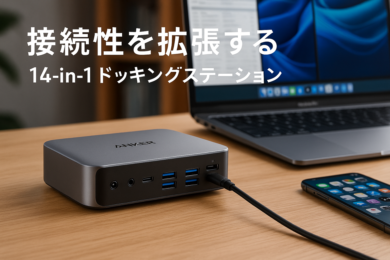 Anker Prime ドッキングステーション (14-in-1, Dual Display, 160W) USB PD最大100W出力対応USB-Cアップストリームポート Built-in GaN AC-DC電源装置搭載 10Gbps高速データ転送 4K 60Hz HDMI 2.0ポート 1Gbpsイーサネットポート オーディオジャック MacBook Dell スマホ他対応