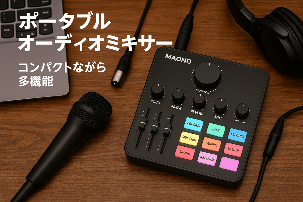 MAONO オーディオインターフェース オーディオミキサー Mixer ポータブル ポッドキャストステレオミキサー pa & ステージ機器用 ミキサー マルチエフェクタープロセッサー コンパクト 配信機材 Android/ios/Windows/mac OS対応 YouTube Tiktok Facebookなど生放送に適用 3.5mmオーディオインターフェース AU-AM200-S1