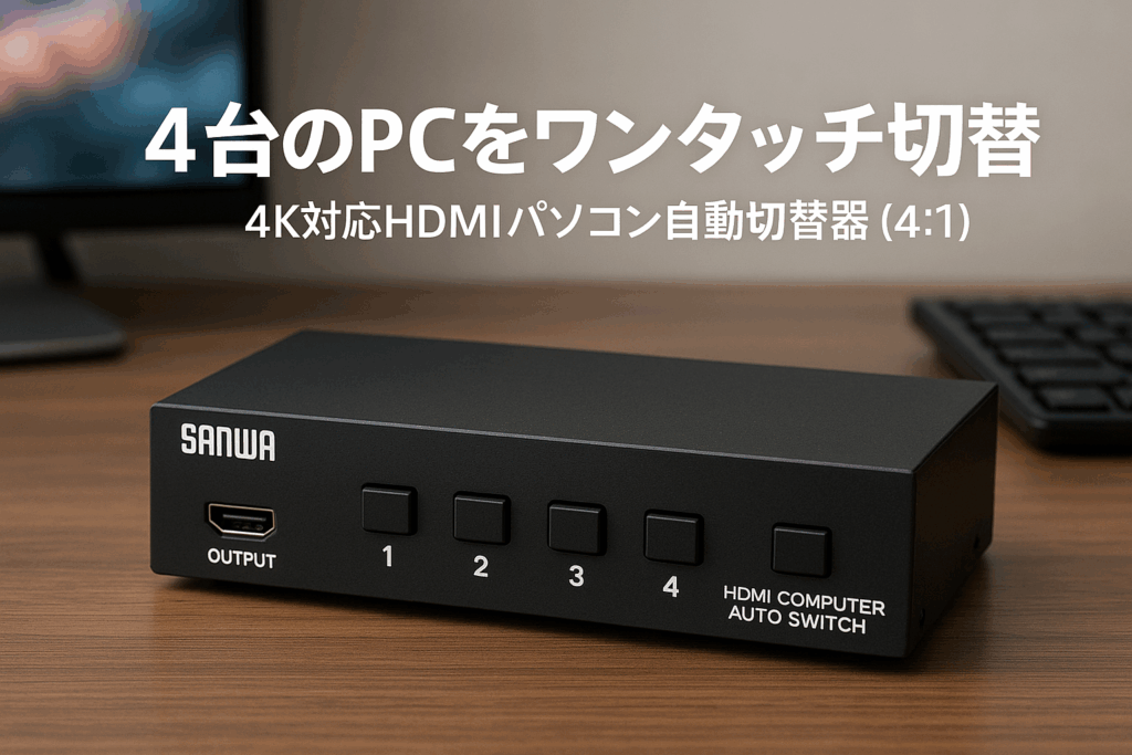 サンワサプライ 4K対応HDMIパソコン自動切替器(4:1) SW-KVM4U3HD ブラック