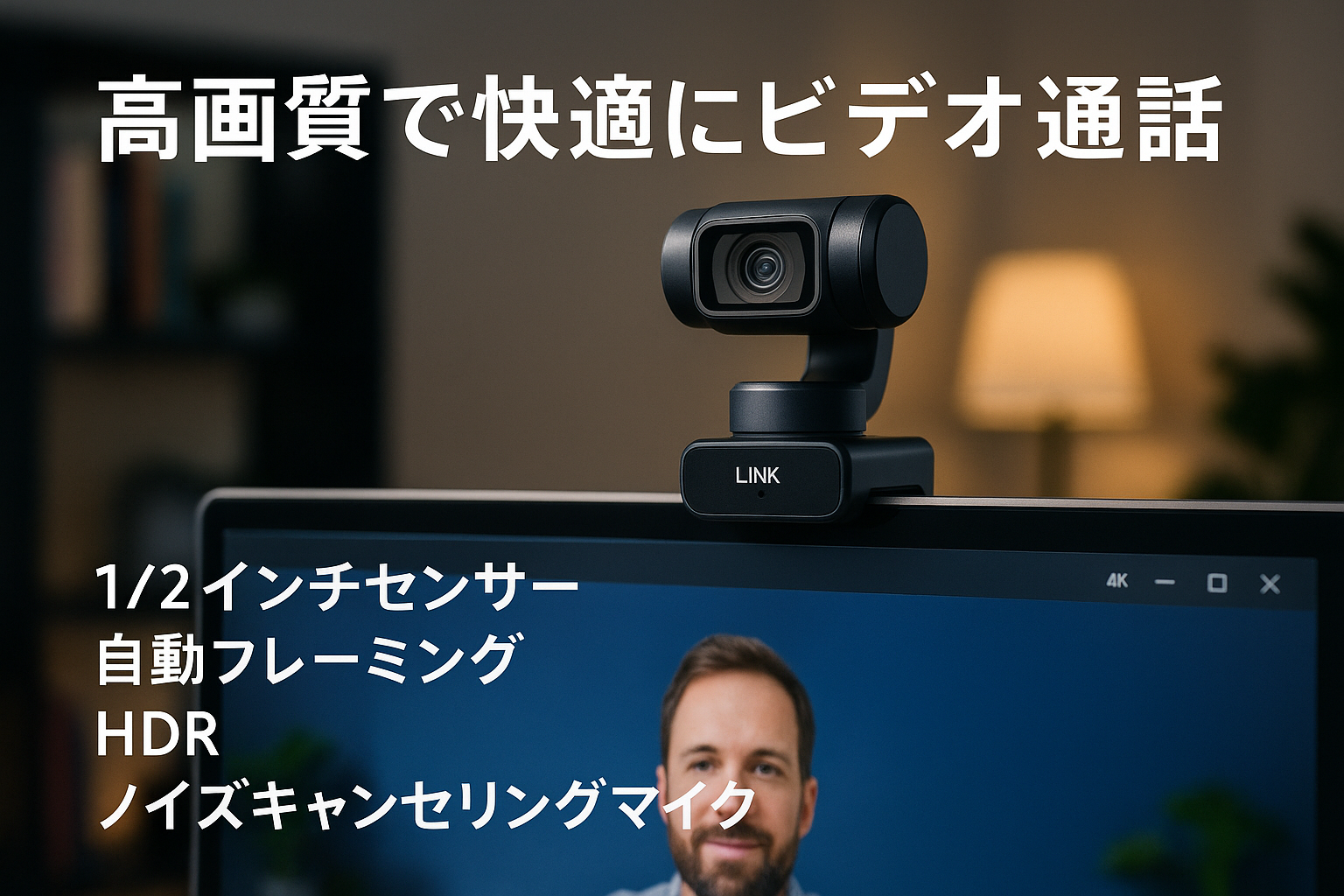 Insta360 Link 2C - PC/Mac 用 4K ウェブカメラ、1/2 インチセンサー、自動フレーミング、HDR、AI ノイズキャンセリング マイク、配信やビデオ通話、ゲーム配信に役立つジェスチャー操作、Zoom、Teams、Twitch などで使用可能