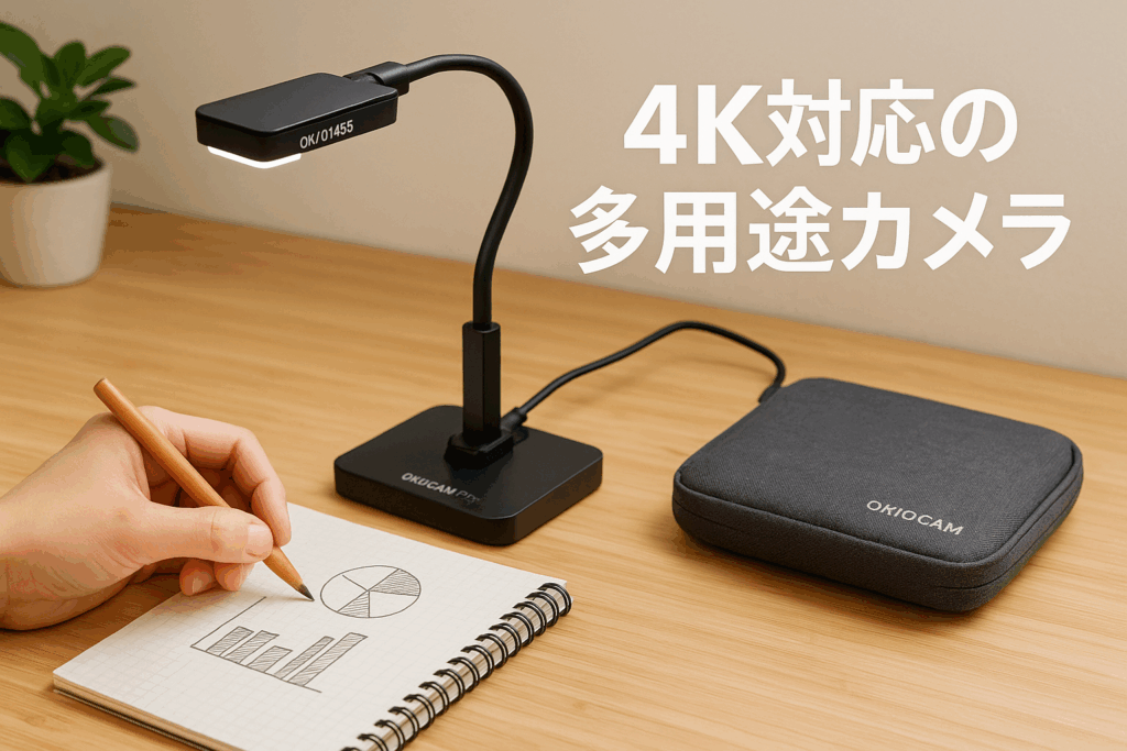 OKIOLABS OKIOCAM S2 Pro USB 書画カメラ/WEBカメラ/実物投影機 4K 1300万画素10cm近接撮影 PC Mac iPad対応 LEDライト/マイク内蔵 オンライン授業 Zoom テレビ会議最適 ポータブルポーチ付き