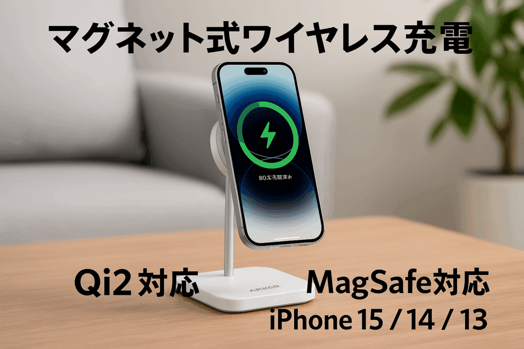 Anker MagGo Wireless Charger (Stand) Qi2対応 マグネット式 ワイヤレス充電ステーション/ワイヤレス出力 MagSafe対応 iPhone 15 / 14 / 13 ホワイト