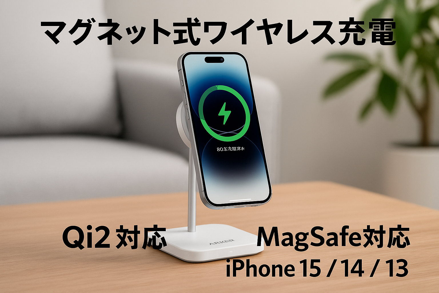 Anker MagGo Wireless Charger (Stand) Qi2対応 マグネット式 ワイヤレス充電ステーション/ワイヤレス出力 MagSafe対応 iPhone 15 / 14 / 13 ホワイト