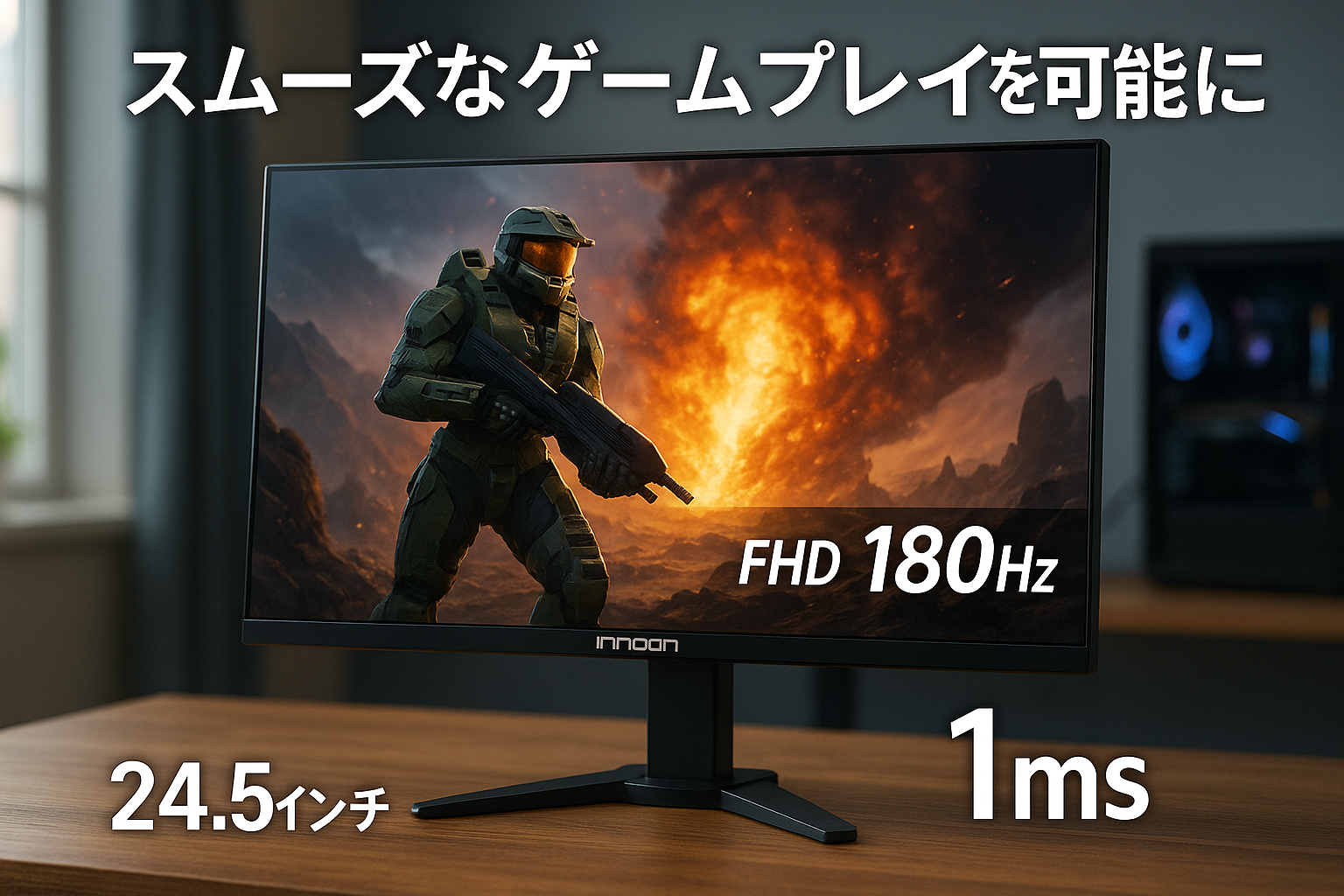 INNOCN ゲーミングモニター 24.5インチ 180Hz フルHD IPSパネル 1ms応答速度 HDMI2.0/DP1.4 AdaptiveSync対応 傾き調整 非光沢ディスプレイ VESA 100*100mm (HDMIケーブル付き) 25G2G