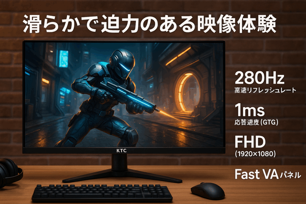 KTC 27インチゲーミングモニター 280Hz 高速リフレッシュレート 1ms(GTG)応答速度 FHD(1920×1080) Fast VAパネル 126% sRGB 4000:1コントラスト比 HDMI×2 DP×1 イヤホン端子 VESA対応 H27E22P