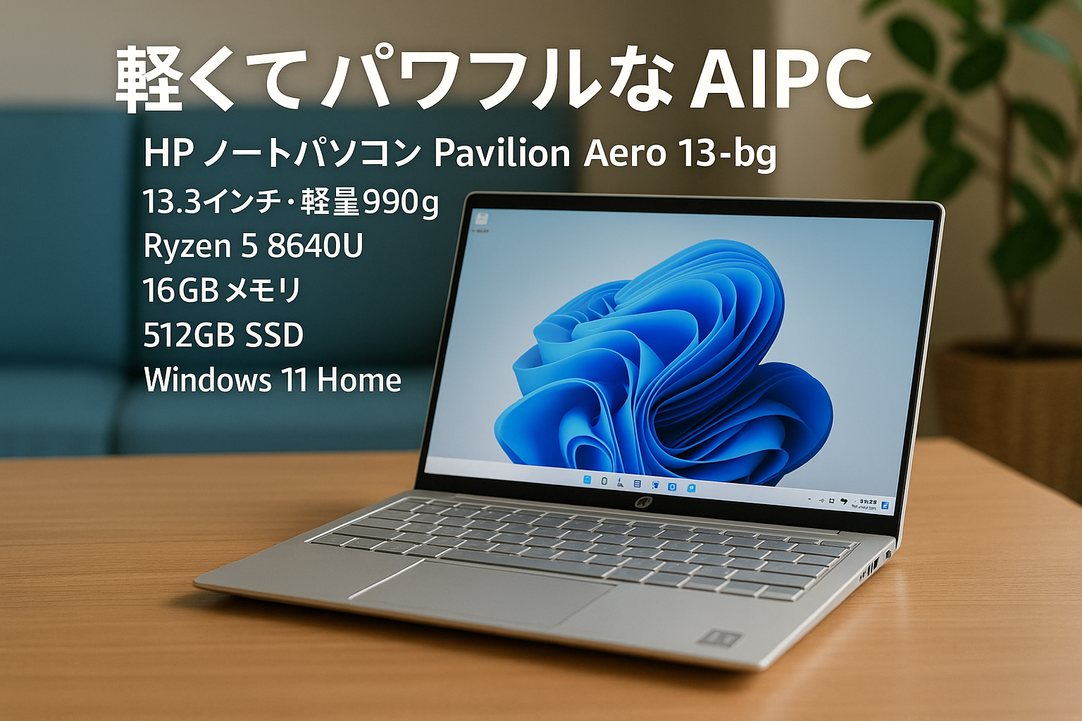 HP ノートパソコン Pavilion Aero 13-bg 13.3インチ 軽量990g Ryzen5 8640U 16GBメモリ 512GB SSD Windows 11 Home ナチュラルシルバー Copilotキー搭載 AIPC (型番：A17X7PA-AAAA)