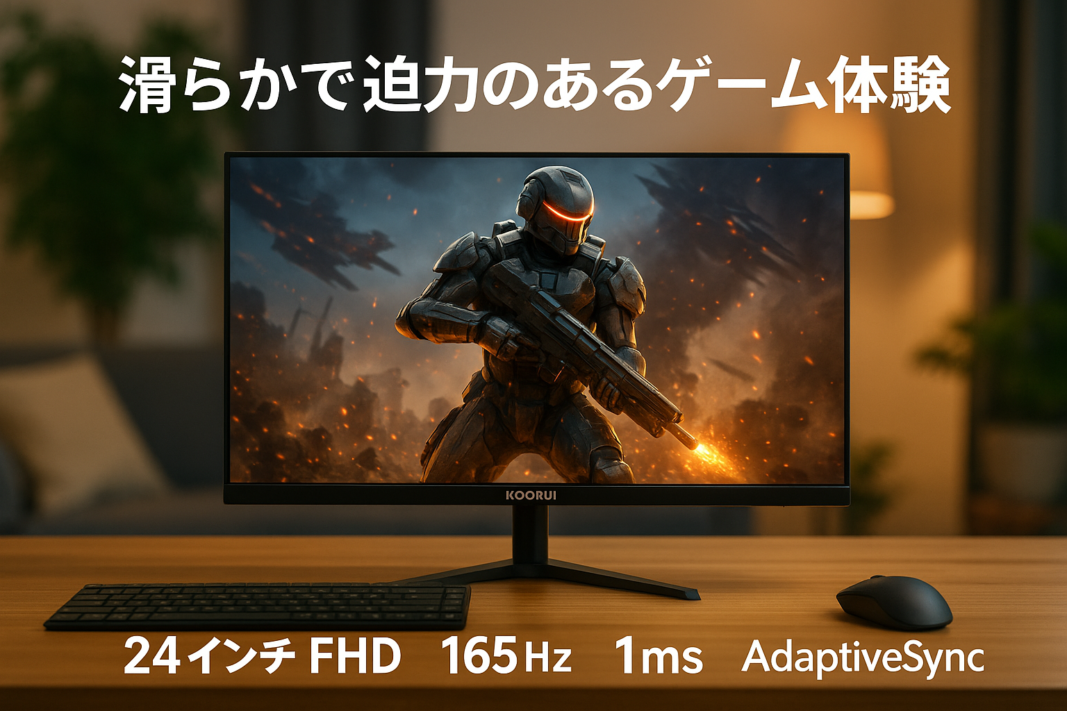 KOORUI ゲーミングモニター 24インチ FHD 165Hz モニター 1ms GTG (AdaptiveSync/HDMI×2/DisplayPort/VESA対応/ブルーライト軽減)