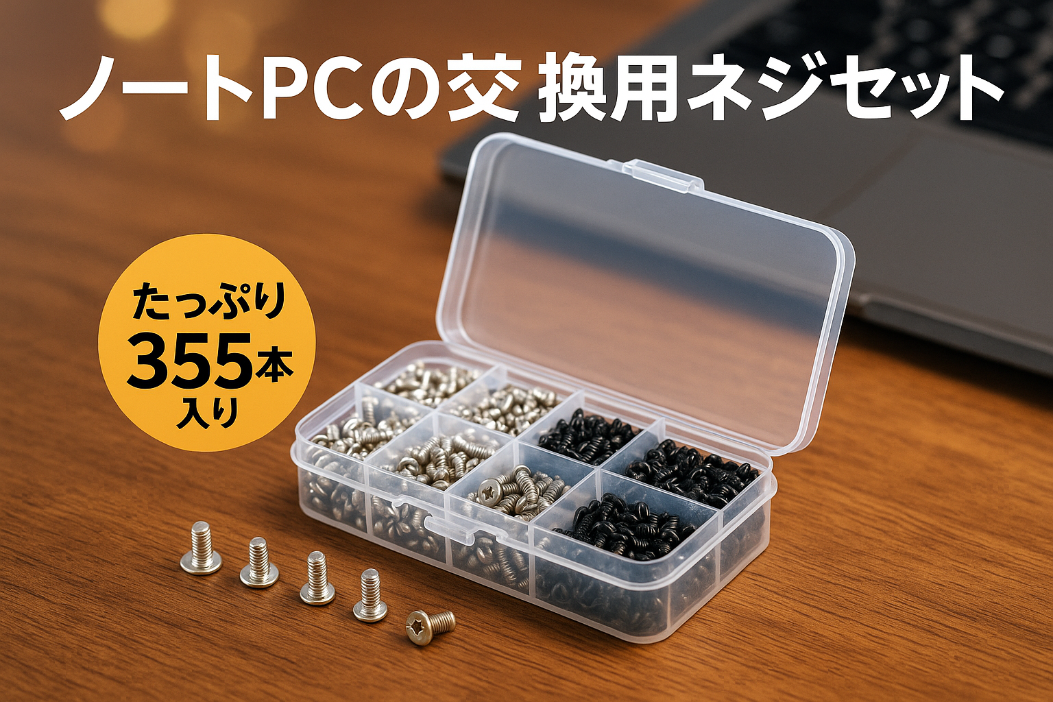 YFFSFDC PC ネジセット 355本入り M2 M2.5 M3 ノートPC用ネジ HDD M.2 SSD 固定用平ネジセット 交換用ノートパソコンねじ 収納ケース付き