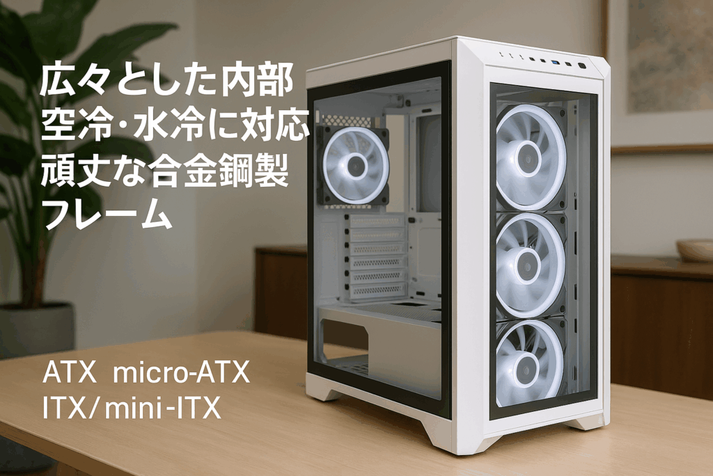 pcケース ミドルタワー pcケース atx ピラーレスpcケース type-c高速インターフェースUSB3.0 合金鋼強化ガラス ATX/M-ATX/ITX/Micro-ATXマザーボード対応 空冷対応 360水冷対応 (ホワイト)