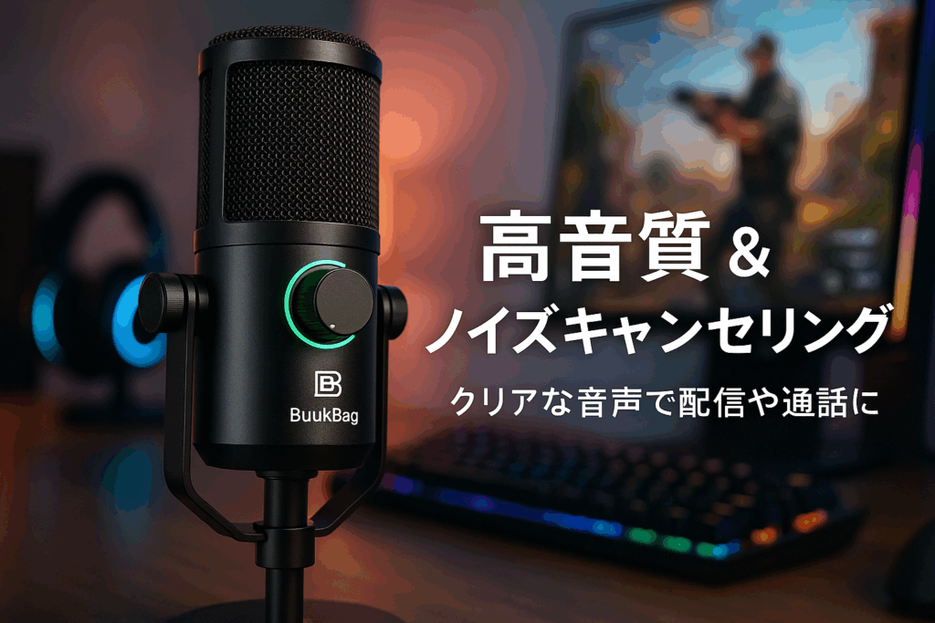 BuukBaag マイク コンデンサーマイク【192KHz/24bit ハイファイ音質·自動ノイズキャンセリング】ゲーミングマイク ゲーミング 実況/会議/録音/放送者/Discord/YouTube/Skype/Line/Zoom USB マイク pc マイク 配信用マイク Windows/Mac OS/Linux/Chrome OS/Vista対応 ク 単一指向性マイク スタンドマイク