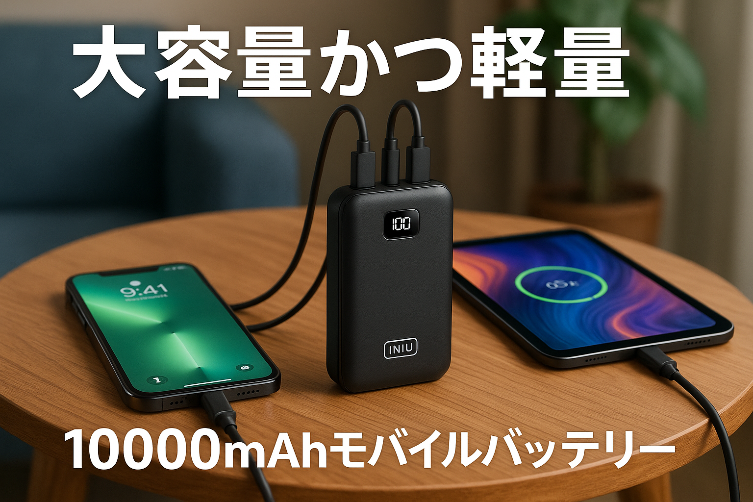 INIU B41 モバイルバッテリー 10000mAh 大容量 軽量 小型 3台同時充電【USB-C 入出力×1 & USB-A 出力×2 PSE認証済】モバイル・バッテリー ポータブル 薄型 アウトドア/災害/緊急用の便利グッズ iPhone 16 / 15 & Android iPad その他各種対応 日本語取扱説明書付き【ブラック】