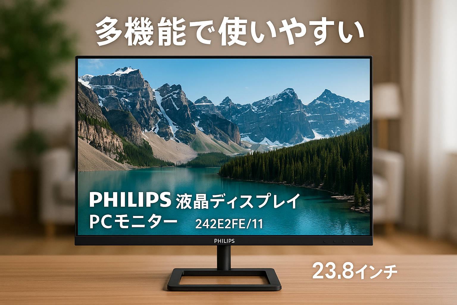 PHILIPS 液晶ディスプレイ PCモニター 242E2FE/11 (23.8インチ/5年保証/FHD/IPS/VGA,HDMI,DisplayPort/昇降・高さ調節/チルト/4面フレームレス/FreeSync(HDMI,DP)ちらつき防止/ブルーライト軽減)