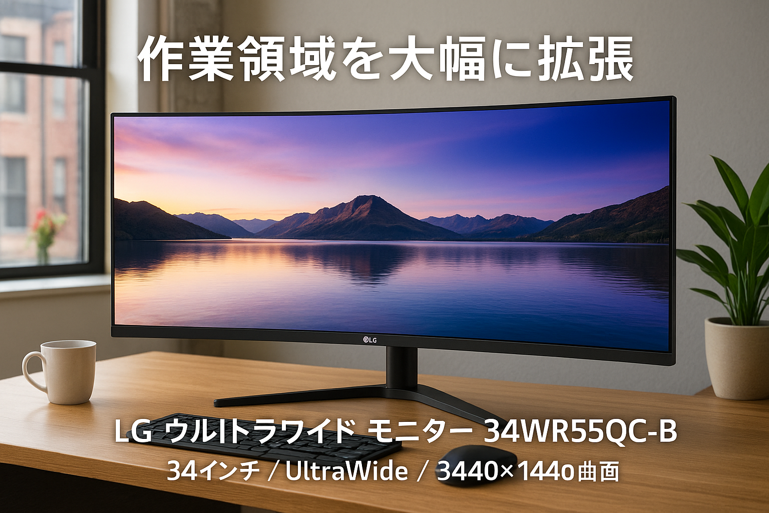 LG ウルトラワイドモニター 34WR55QC-B / 34インチ / UltraWide / 3440×1440 / 曲面 / 100Hｚ / FreeSync/アンチグレア / HDR10/ USB Type-C(PD65W) / DisplayPort/HDMI×2 / チルト対応 / 3年安心・無輝点保証