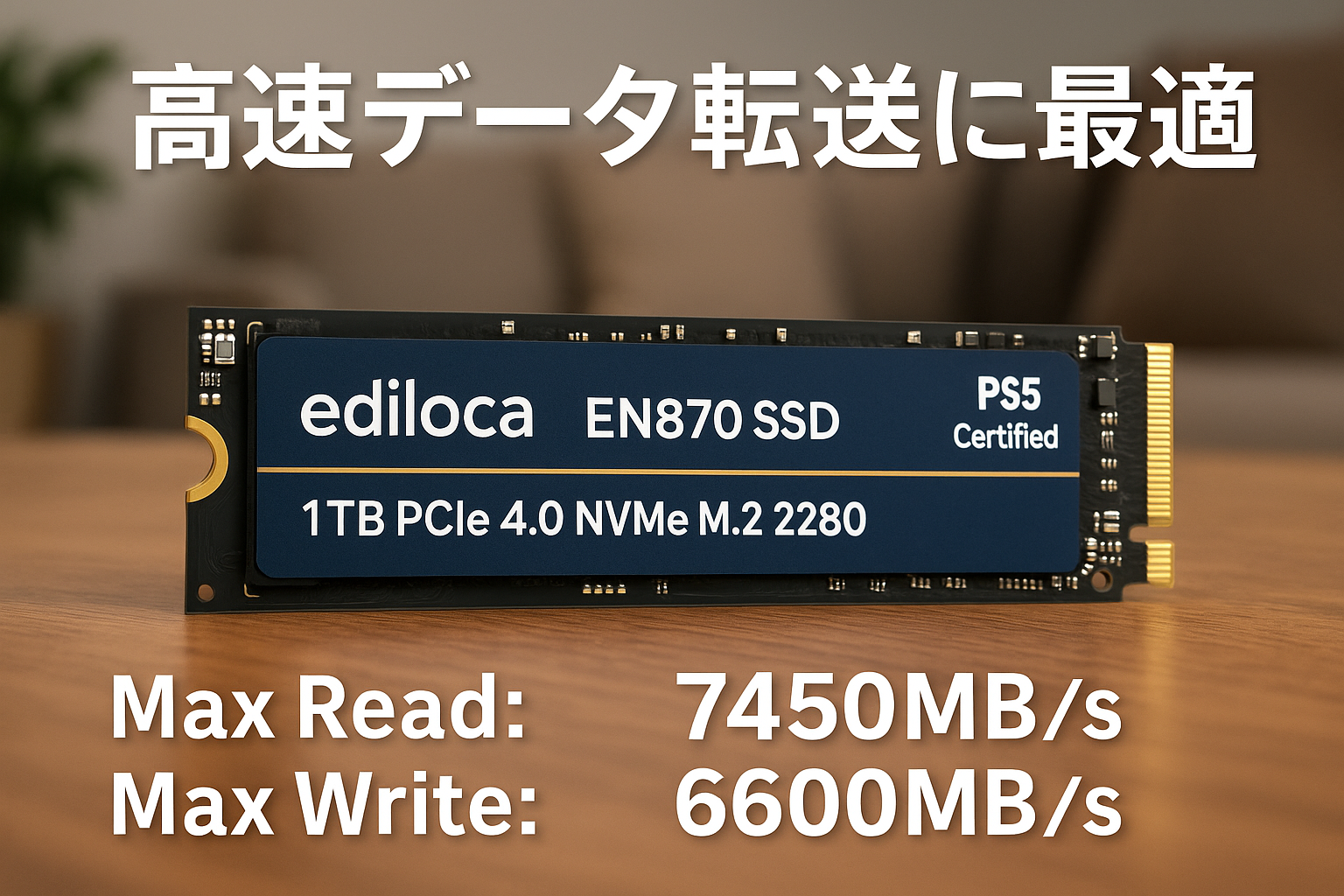 Ediloca EN870 SSD 1TB PCIe 4.0 NVMe M.2 2280 PS5動作確認済み 最大読込: 7450MB/s 最大書き：6600MB/s 3D NAND TLC 内蔵SSD ダイナミック SLC キャッシュ メーカー5年保証
