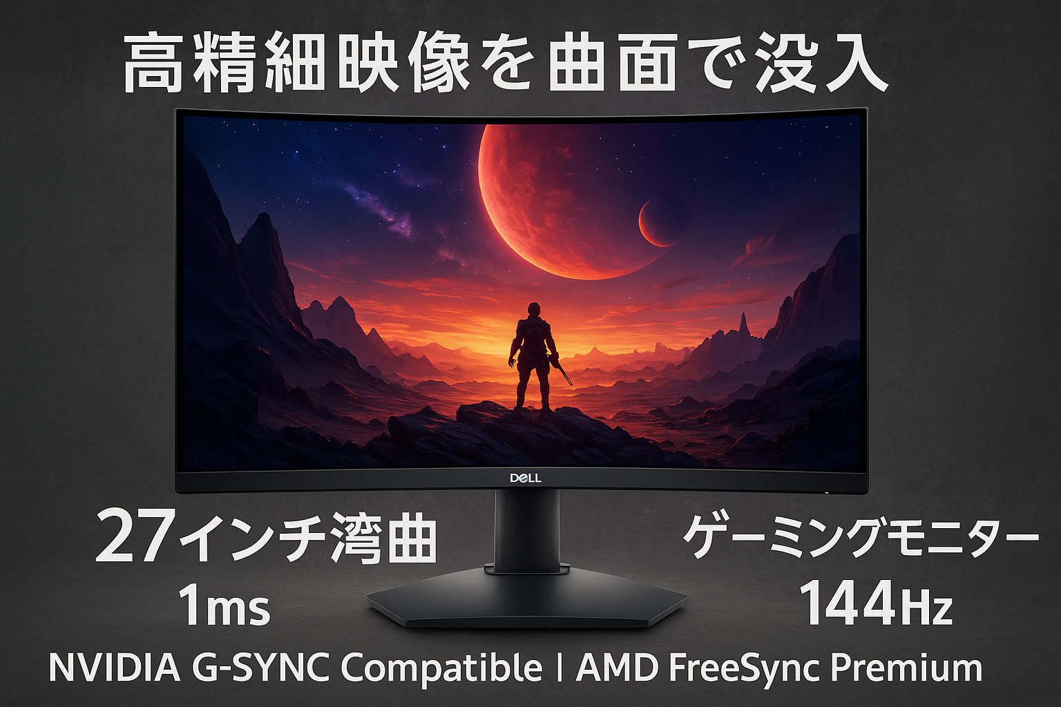 Dell S2721HGF 27インチ 曲面 ゲーミングモニター ディスプレイ (3年間無輝点交換保証/1ms/144Hz/FPS向き/FHD/VA 非光沢 1500R曲面/DisplayPort HDMI x2/高さ 傾き調整/NVIDIA G-SYNC Compatible/AMD FreeSync Premium)