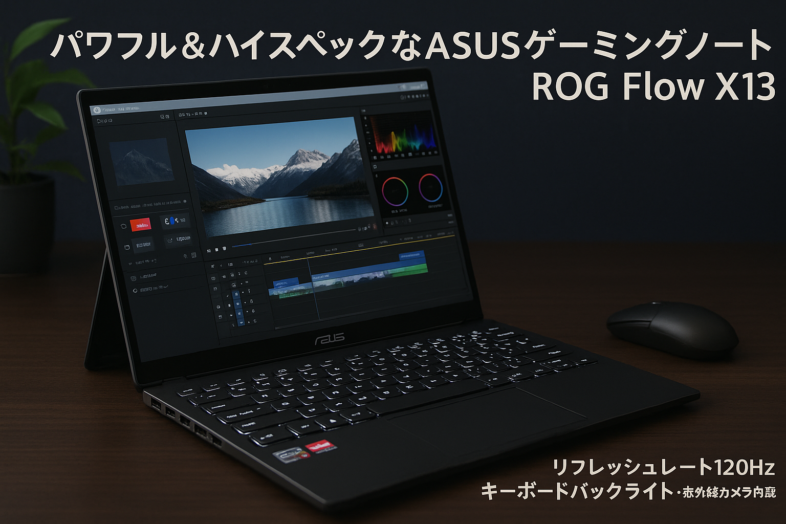 ASUS ゲーミングノートPC ROG Flow X13 GV302XA 13.4インチ Radeon Graphics Ryzen 9 7940HS メモリ16GB SSD512GB リフレッシュレート120Hz キーボードバックライト Windows11 動画編集 赤外線カメラ内蔵 オフブラック GV302XA-R9RUMA