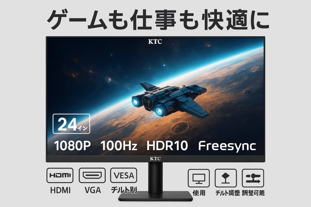 KTC 24インチ 1080P フルHD コンピューターモニター 100Hz HDR10 フレームレスゲーミングモニター Freesync HDMI & VGAポート PCモニター 仕事用 VESA チルト調整可能 アイケア H24V13