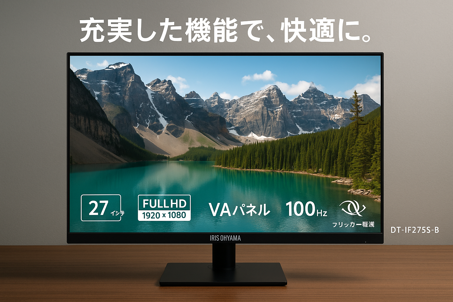 アイリスオーヤマ モニター 27インチ Full HD(1920×1080) VAパネル スピーカー内蔵 100Hz フリッカー軽減 非光沢タイプ ディスプレイ HDMI ブラック DT-IF275S-B