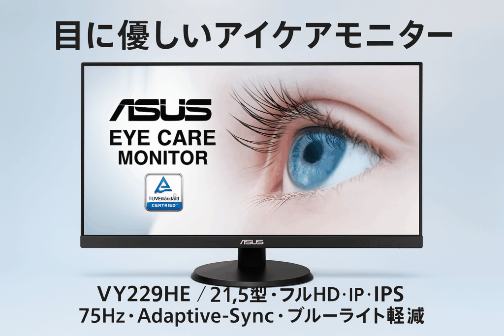 ASUS モニター Eye Care VY229HE 21.5インチ / フルHD/IPS / 75Hz / Adaptive-Sync/HDMI/カラーオーグメンテーション機能/ブルーライト軽減/フリッカフリー/抗菌加工/3年保証/ 国内正規品