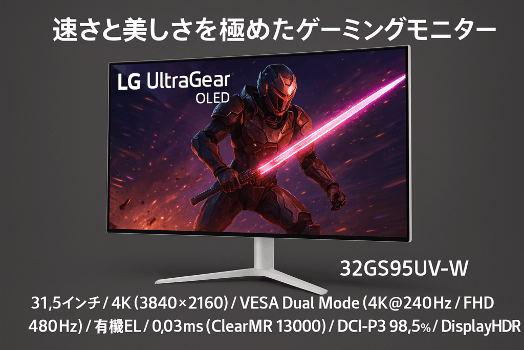 LG ゲーミングモニター UltraGear OLED 32GS95UV-W 31.5インチ/4K(3840×2160)/VESA Dual Mode(4K@240Hz/FHD@480Hz)/有機EL/0.03ms(ClearMR 13000)/DCI-P3 98.5%/DisplayHDR True Black 400/ホワイト