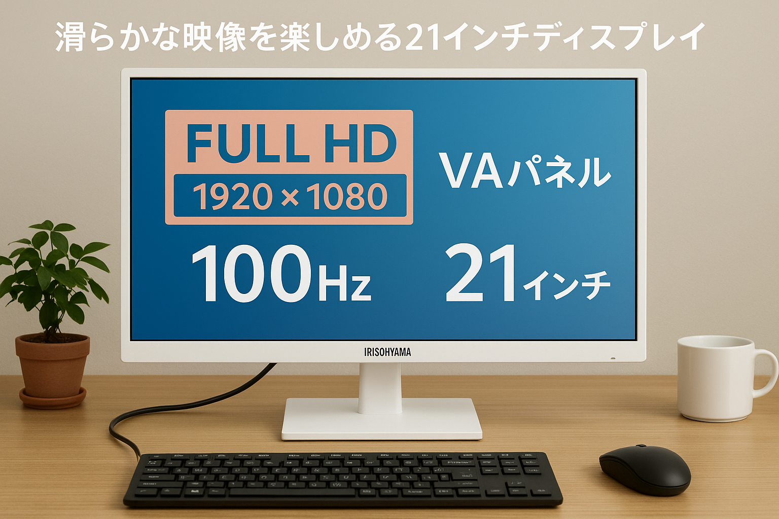 アイリスオーヤマ モニター 21インチ Full HD(1920×1080) VAパネル スピーカー内蔵 100Hz フリッカー軽減 非光沢タイプ ディスプレイ HDMI ホワイト DT-IF215S-W