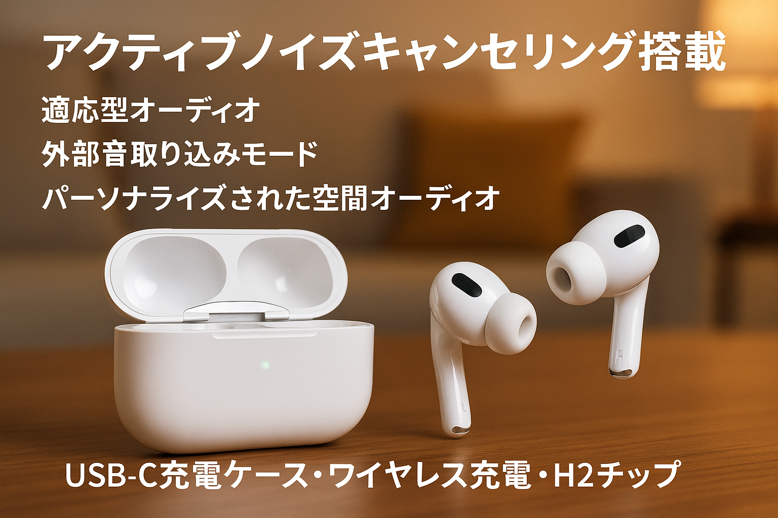 Apple AirPods 4ワイヤレスイヤーバッド、Bluetoothヘッドフォン、アクティブノイズ キャンセリング搭載、適応型オーディオ、外部音取り込みモード、パーソナライズされ た空間オーディオ、USB-C充電ケース、ワイヤレス充電、H2チップ
