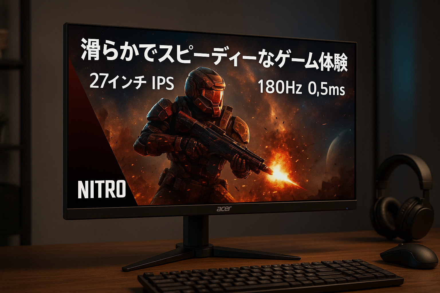日本エイサー Acer Nitro ゲーミングモニター 27インチ IPS フルHD 180Hz 0.5ms PC/PS5/Xbox X/S向き ヘッドホン端子 スピーカー HDMI2.0 AMD FreeSync Premium HDR10 VG270M3bmiipx