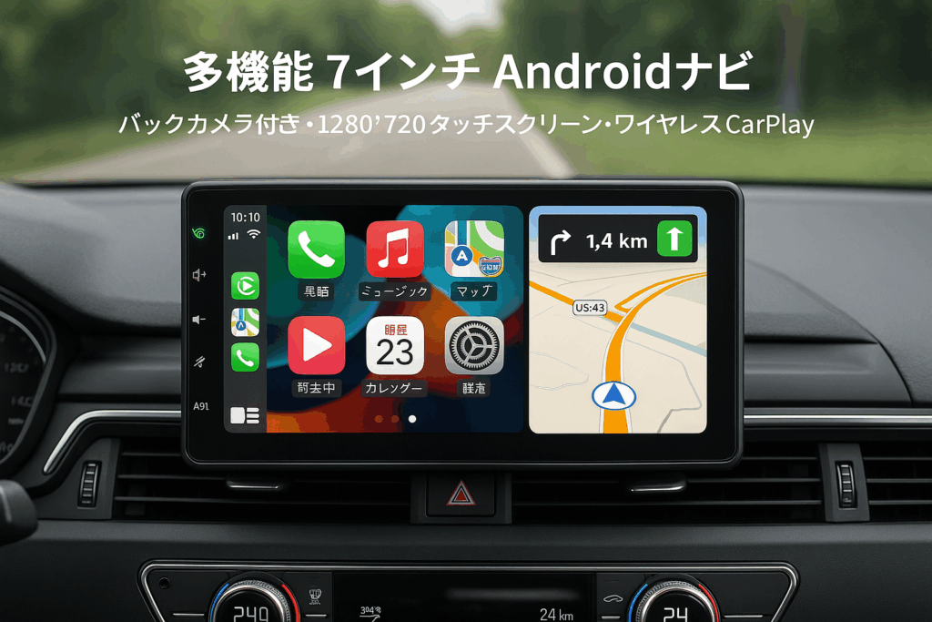 ATOTOZONE A5L Androidナビ 7インチ 2DIN ディスプレイオーディオ、バックカメラ付き、1280*720 タッチスクリーン、ワイヤレスおよびケーブル CarPlay Android Auto、GPSトラッキング、WiFi/Bluetooth/USBテザリング、内蔵24 EQ DSP、FM/AM、二分割画面