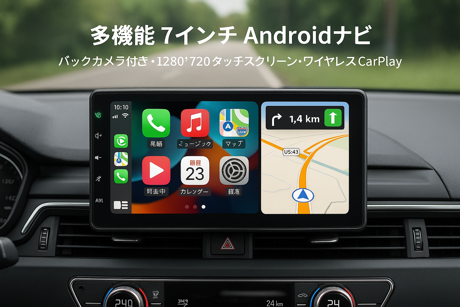 ATOTOZONE A5L Androidナビ 7インチ 2DIN ディスプレイオーディオ、バックカメラ付き、1280*720 タッチスクリーン、ワイヤレスおよびケーブル CarPlay Android Auto、GPSトラッキング、WiFi/Bluetooth/USBテザリング、内蔵24 EQ DSP、FM/AM、二分割画面