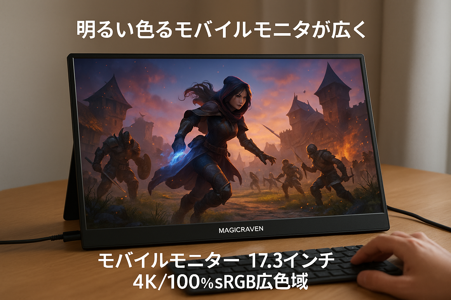 MAGICRAVEN モバイルモニター 17.3インチ 4K 3840*2160-100%sRGB 広色域 モバイルディスプレイ ゲームモニター IPS液晶パネル VESA対応 HDRモード対応 スピーカー内蔵 Type-C/標準 HDMI/OTG PS4/XBOX/Switchなど対応
