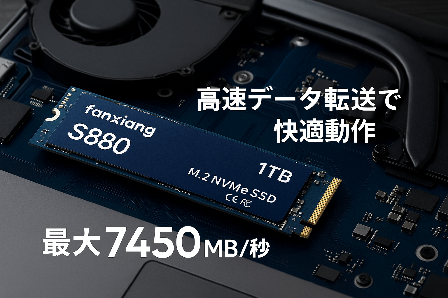 fanxiang S880 M.2 SSD 1TB NVMe 2280 最大7450MB/s PCIe Gen4.0x4 64Gb/s M.2 SSD PS5動作確認済 3D NAND TLC 内蔵SSD SLCキャッシュ グラフェン素材 放熱性 ノートパソコン/デスクトップ/PS5に対応 2000TBW 5年保証