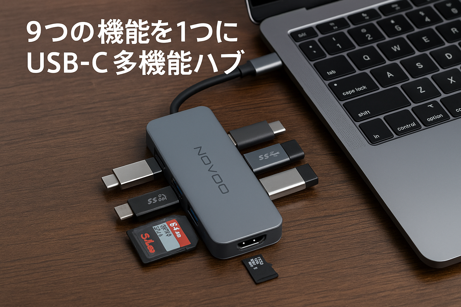 NOVOO 9-in-1 4K@60Hz HDMI USB-C 3.0 ハブ タイプ C アダプター 4K@60Hz HDMI/4*USB-A/USB-C 5Gbps/PD100W 急速充電/SD/TF usb c 変換アダプタ MacBook Pro M1 M2 M3 Rog Ally Dell XPS Surface Galaxy S24 Xperia 5 iPhone 15-プラスチック製