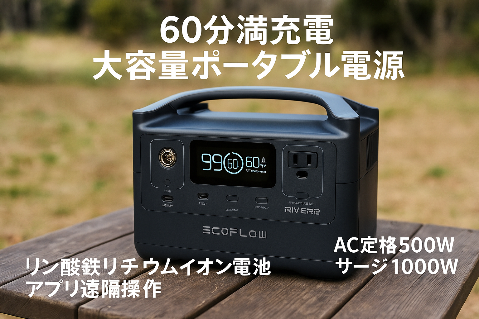 EcoFlow RIVER 2 Max ポータブル電源 512Wh 大容量 60分満充電 / リン酸鉄リチウムイオン電池/アプリ遠隔操作/液晶大画面/AC定格500W /サージ1000W / USB-A/USB-C キャンプ 停電対策 防災グッズ アウトドア