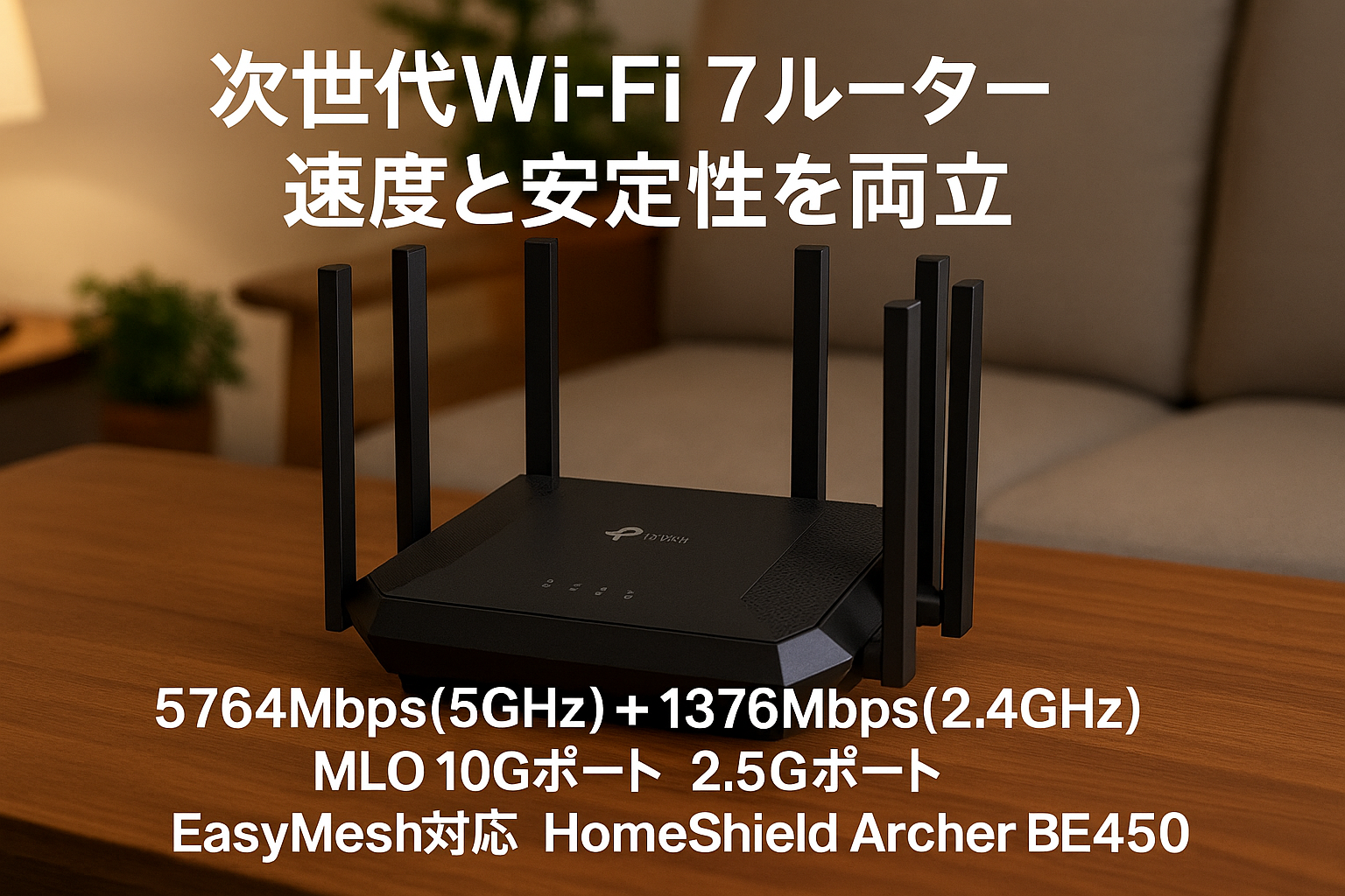 TP-Link WiFi 7 無線LANルーター 5764Mbps(5GHz) + 1376Mbps(2.4GHz) MLO 10Gポート 2.5Gポート EasyMesh対応 HomeShield Archer BE450