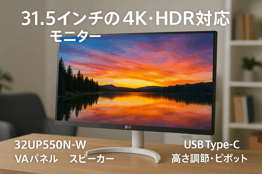 LG モニター ディスプレイ 32UP550N-W 31.5インチ/4K/VA/アンチグレア/HDR/USB Type-C,HDMI×2,DisplayPort/スピーカー/FreeSync/ブルーライト低減、フリッカーセーフ/ピボット、高さ調節 /3年安心・無輝点保証