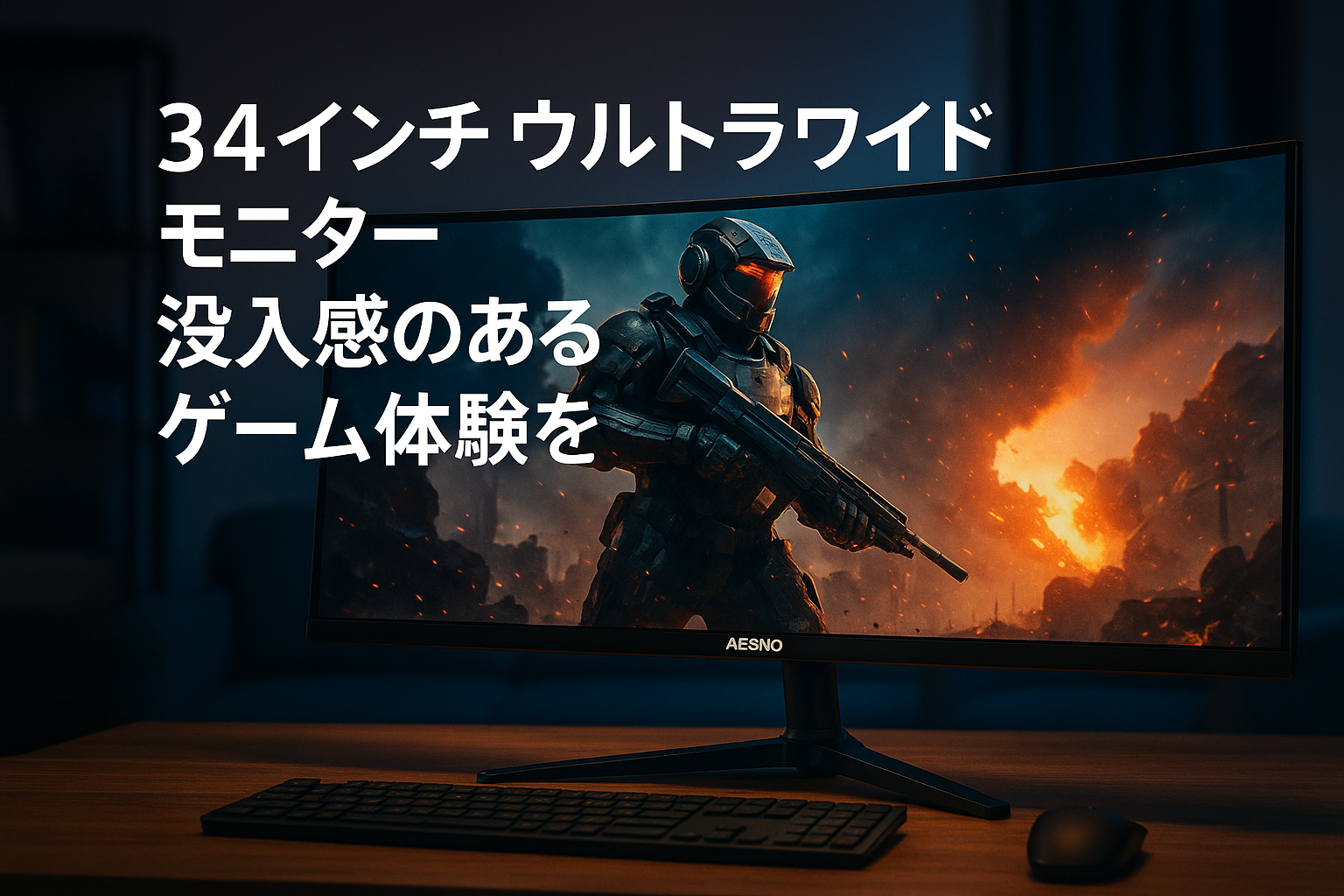AESNO 34インチゲーミングモニター UWQHD(3440*1440)165Hz 21:9ウルトラワイド湾曲 VA 1500R ディスプレイ HDR Freesync 1Ms GTG 分屏機能 HDMI*2 DisplayPort*2 VESA 高さ回転調整 三年保証で安心